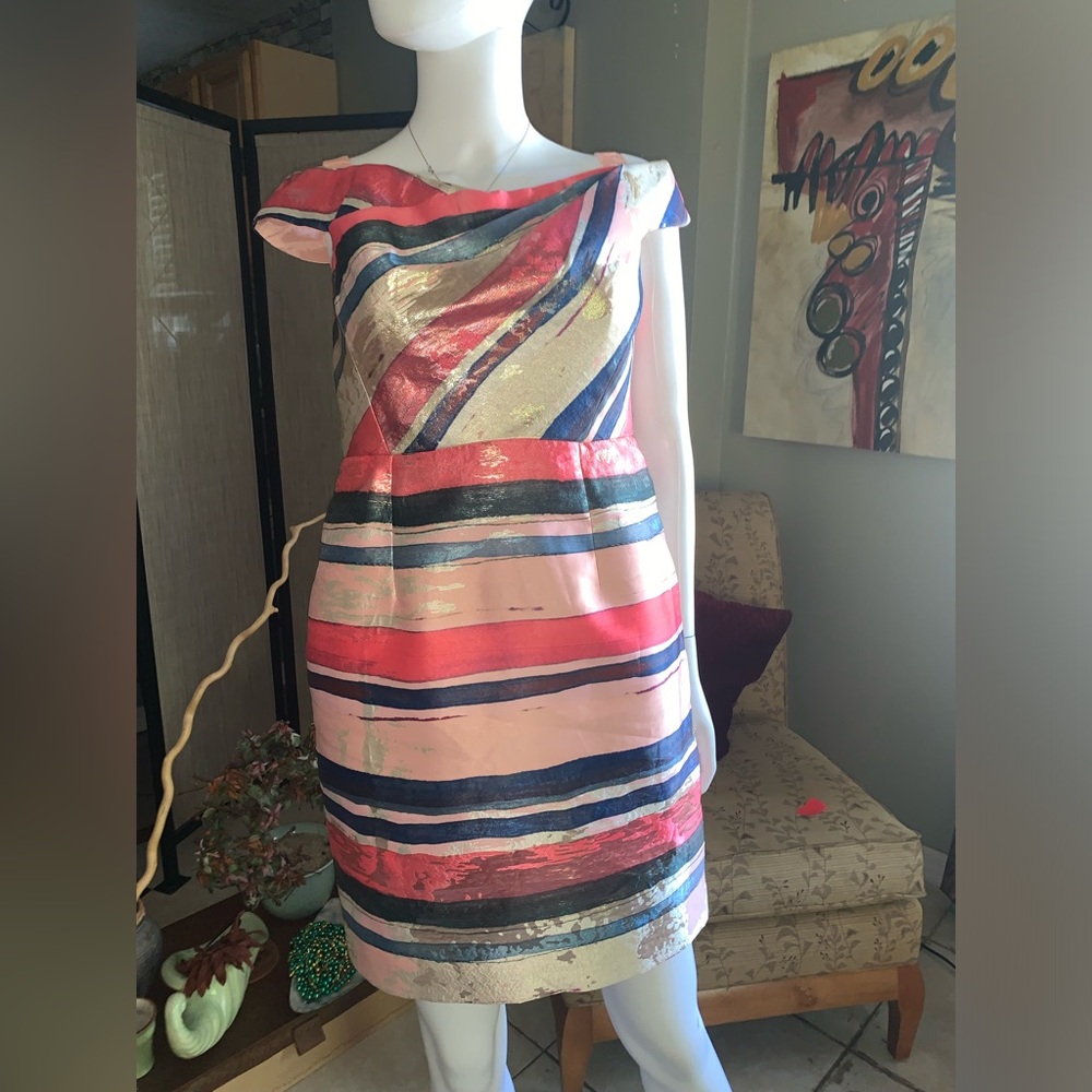 Adrianna Papell  Gold Leaf Jacquard Sheath Dress
